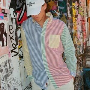 Men’s Chemise Multicolor Striped Colorblock Button‎ Down Shirt Large